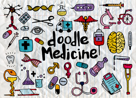 Health care and medicine doodle background. Vector illustrationのイラスト素材