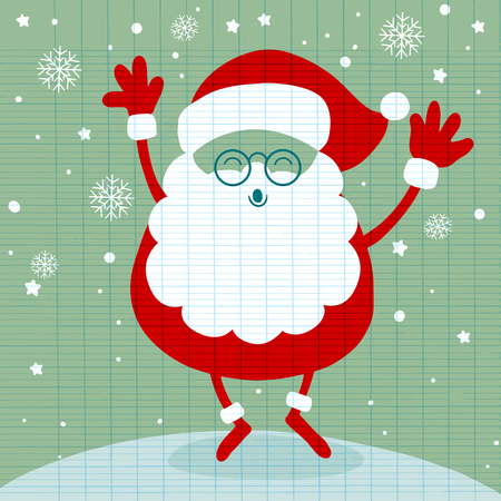 Santa in snow,Santa Claus stand and smile. Cartoon Christmas holiday character. Cute vector illustration.のイラスト素材