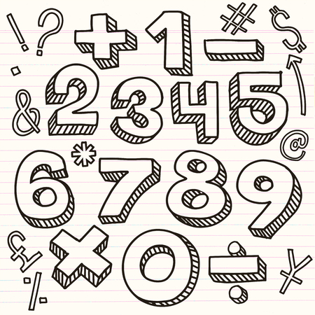 numbers sketch style, vector illustration retro style, letteringのイラスト素材