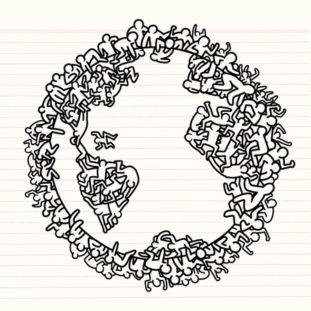 Earth globe with peopleのイラスト素材