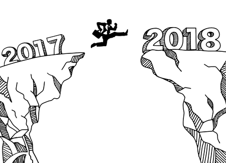 A Businessman jumping between 2017 and 2018のイラスト素材