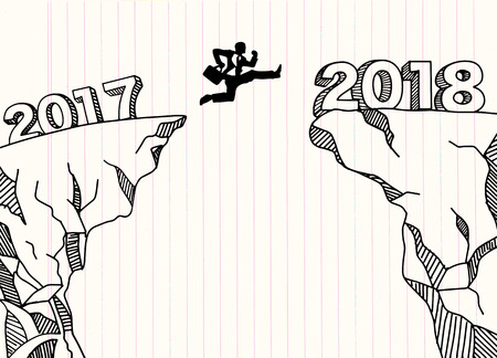 A Businessman jumping between 2017 and 2018のイラスト素材