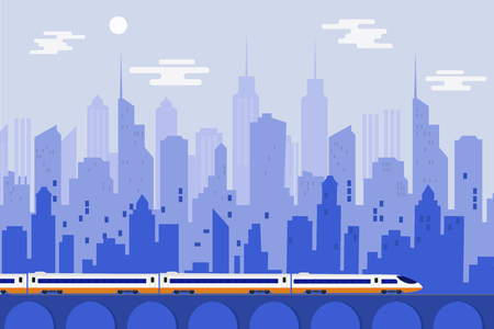 High speed train with urban city, Vector illustration template designのイラスト素材