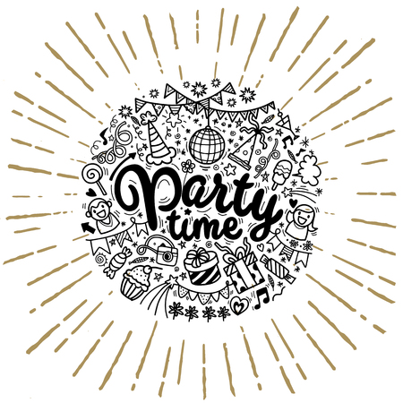Hand drawn  doodle party set. Sketch icons for invitation  flyer  poster ,Vector Illustrationのイラスト素材