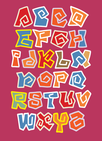 Vector of stylized colorful font and alphabet , Hand Drawn Vector Illustration of Comic Alphabet. Graffiti Vector Font.のイラスト素材