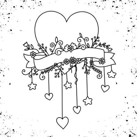 Heart and Floral Banner,Heart floral design, love concept ,Hand Drawn Illustration,Vector illustrationのイラスト素材