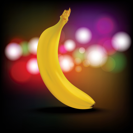 Banana. Ripe banana with shadow isolated on Abstract Light Bokeh Background, Realistic vector illustration.のイラスト素材