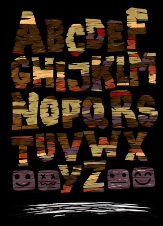 Cracked and Scratched Grunge Style Vector Font Typeface,Font design for english alphabets with rock texture illustrationのイラスト素材