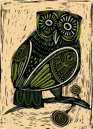 Hand Drawn Vector Illustration of  Owl woodcut  isolated vector illustrationのイラスト素材