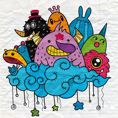 Vector illustration of Doodle cute Monster background  Hand drawing Doodleのイラスト素材