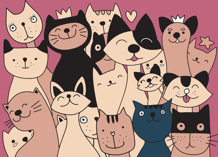 Vector illustration of Doodle cute cat backgroundのイラスト素材
