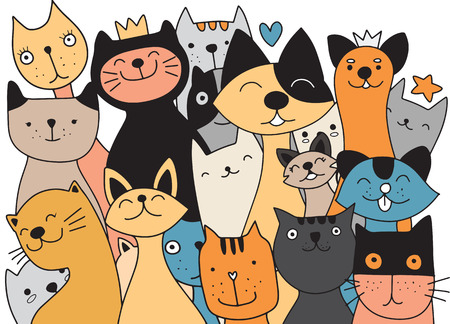 Vector illustration of Doodle cute cat backgroundのイラスト素材