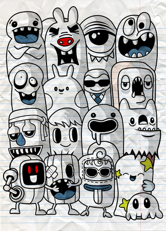 Vector illustration of Monsters and cute alien friendly, cool, cute hand-drawn monsters collection Vector EPS 10 illustration.のイラスト素材