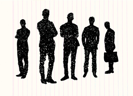 Business People teamwork,line drawing of diverse group of standing people ,Vector illustration cartoon character.のイラスト素材