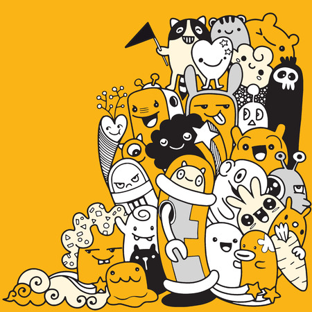 Vector illustration of Doodle cute Monster background ,Hand drawing Doodleのイラスト素材