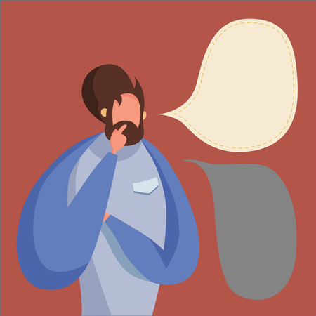 Young hipster Man thinking of thought bubble  Background.のイラスト素材