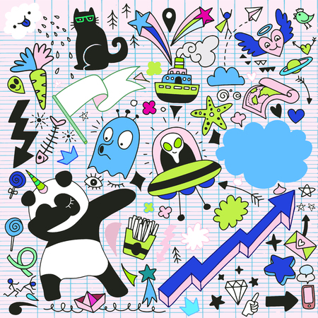 Vector line art Doodle cartoon set of objects and symbols Vol.3のイラスト素材