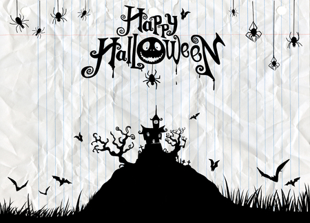 Halloween night background with pumpkin, haunted house. Flyer or invitation template for Halloween party. Vector illustration.のイラスト素材