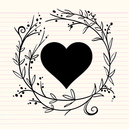 Romantic greeting card with floral stylized heart in frame. Vector Illustrationのイラスト素材