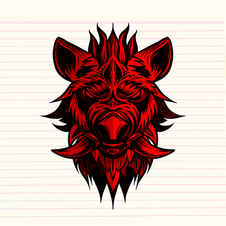 red  head of boar. Pig. Swine. Symbol of 2019. Tattoo design. It may be used for design of a t-shirt, bag, postcard, a posterのイラスト素材