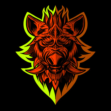 head of boar. Pig. Swine. Symbol of 2019. Tattoo design. It may be used for design of a t-shirt, bag, postcard, a posterのイラスト素材