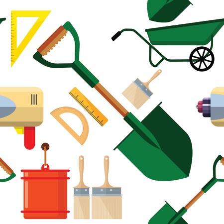 Stock vector illustration set isolated icons building tools repair, construction buildings, kit flat style,seamless patternのイラスト素材