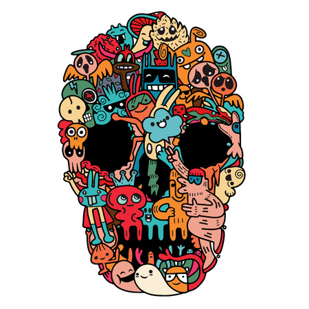Hand Drawn Skull Made of cute monsterのイラスト素材