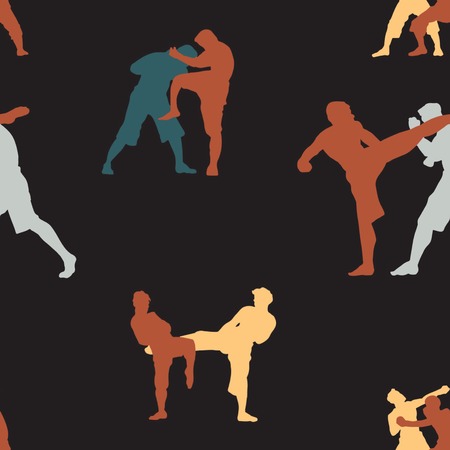 Seamless pattern with The set of  muay thai action , silhouette, Thai Boxing fight traditional, Vector illustrationのイラスト素材