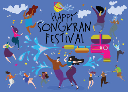 Songkran Festival Concept People Dancing And Playing Water The