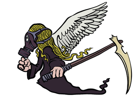 illustration of Super Hero Wearing a gas mask with wings. a crazy character on white backgroundのイラスト素材
