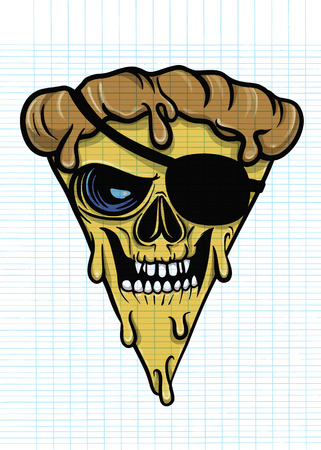 Pizza man eye patch , Vector illustration of Super Hero character. Pizza character on white backgroundのイラスト素材