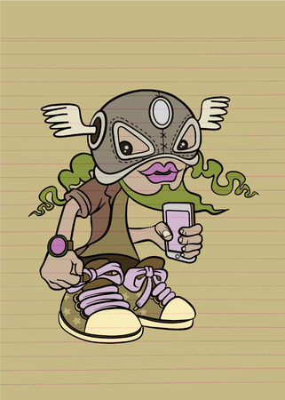 Superhero wearing a mask and streetwear ,  Vector illustration of Super Hero character. crazy character on white backgroundのイラスト素材