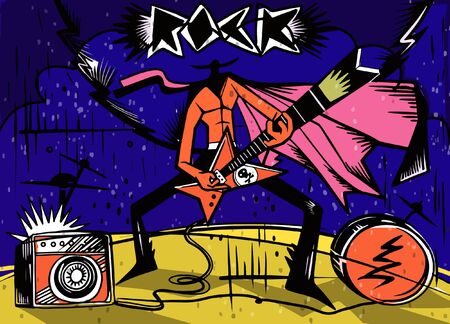 illustration of rock star performing with guitar on abstract backgroundのイラスト素材