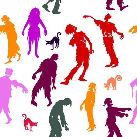 Seamless pattern with  Zombie silhouettes. vector background  for printing, website, fabric, poster, cardsのイラスト素材