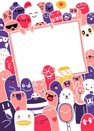 illustration of Monsters and cute alien friendly cool cute  with copy space hand-drawn monsters collectionのイラスト素材