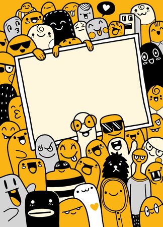 illustration of Monsters and cute alien friendly cool cute  with copy space hand-drawn monsters collectionのイラスト素材