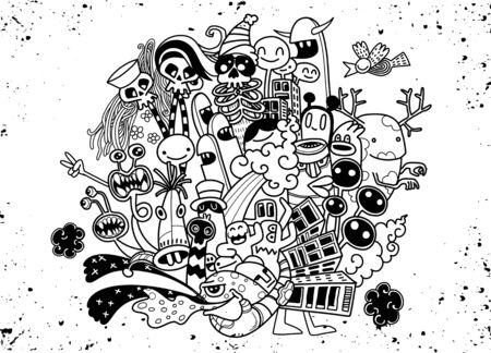 Vector illustration of Doodle cute Monster background Hand drawing Doodleのイラスト素材