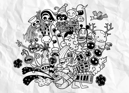 Vector illustration of Doodle cute Monster background Hand drawing Doodleのイラスト素材