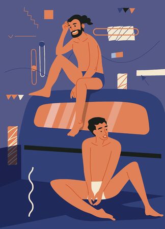 Two young men in swimming suits, Draw cartoons vectorのイラスト素材