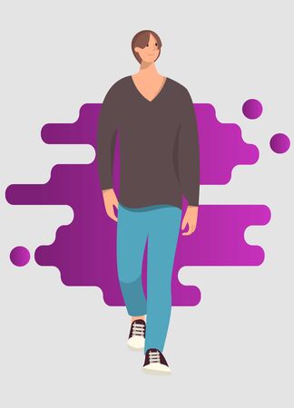 Relaxed casual man walking .Full body length portrait isolated  background..Vector illustration.のイラスト素材