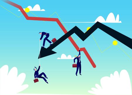 Business concept vector illustration. Chart Falling businessman and falling down arrow. Crisis graphic. Business fail.のイラスト素材