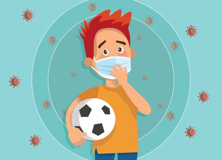 Vector Illustration of  children wear a medical face mask .Boy wear medical mask. Corona Virus   Covid-19 and protection.Prevent Pollution with a health maskのイラスト素材