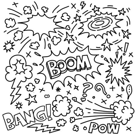 Sticker icons hand drawn doodle   , boom balloonのイラスト素材