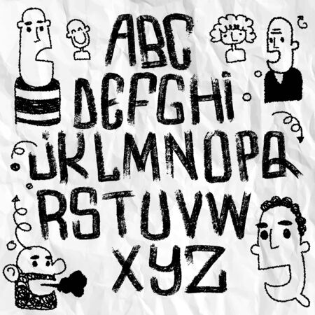 Illustration, Lettering font isolated on white background. Texture alphabet.  logo letters.のイラスト素材