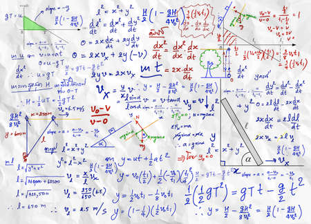 Mathematical formulas drawn by hand on the backgroundのイラスト素材