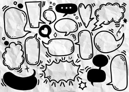 Hand drawn set of different speech bubbles,Stickers of speech bubbles vector set , Retro Set of Comics Speech and Bubbles Cartoon Vector, Each on a separate layer.のイラスト素材