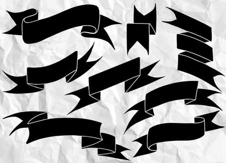 Set of Hand drawn ribbons, Hand drawn set of different ribbons. Design elements for greeting cards, banners, invitations. Sketch, vector illustration, Each on a separate layer.のイラスト素材