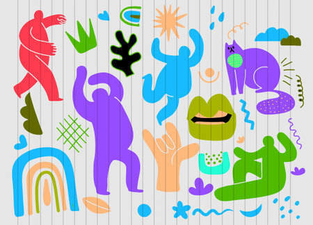 Cute hand drawn design including abstract fox cat rabbit and deer motifs from Scandinavian nature.