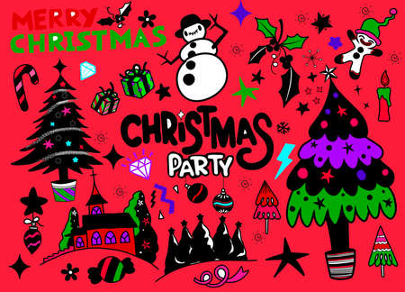 Hand drawn christmas element collection ,Festive christmas clipartのイラスト素材
