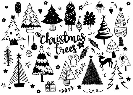 Hand drawn christmas element collection ,Festive christmas clipartのイラスト素材
